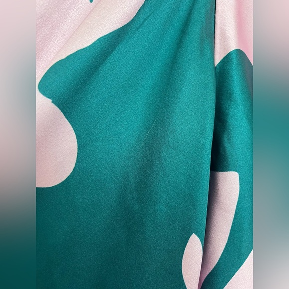 Anabelle Mock Neck Satin Midi Dress US M Teal Pink Mock Neck Cocktail Wedding - Picture 12 of 12